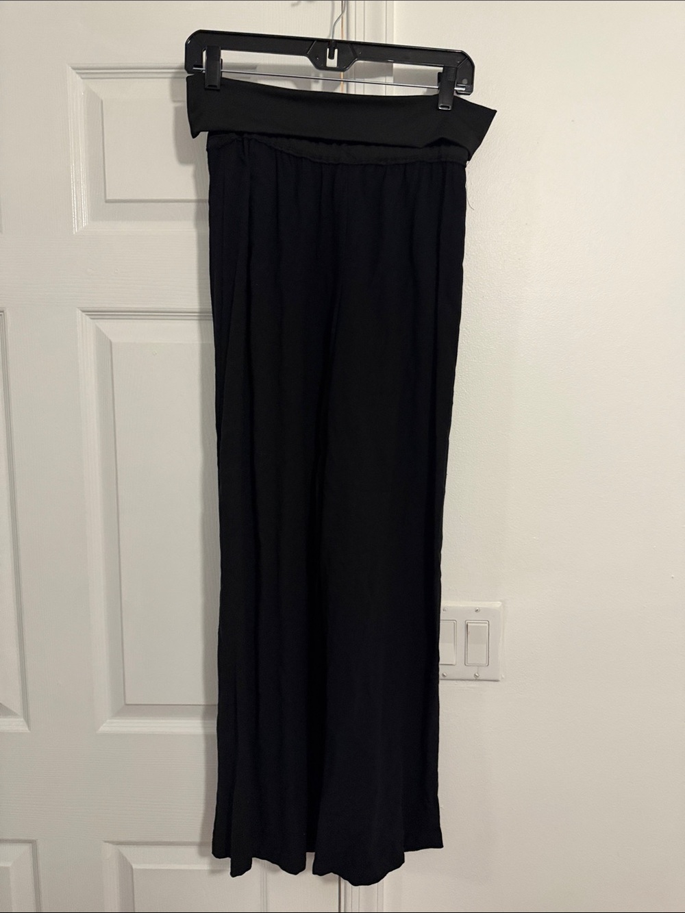 SHEIN Black Wide-Leg Fold-Over Waist Pants